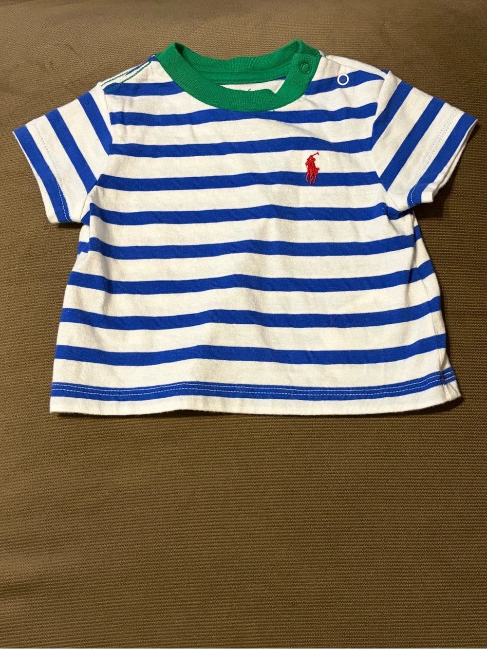 Ralph Lauren Baby Boys' Blue & White Striped Shirt w/Green Trim Size 3 Months